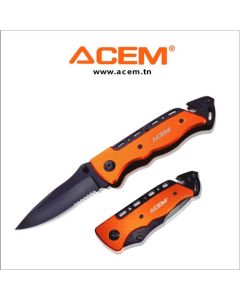 ACEM - Couteau de survie auto et coupe ceinture de sécurité 4462 noir & orange