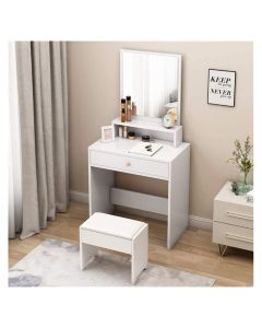 Coiffeuse avec pouf - 90x70x40 cm - Blanc