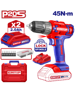 Perceuse viss 20v 45nm 2bat+55ac emtop ECDL200528