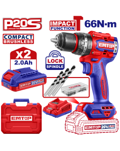 Perceuse a perc brush 20v 66nm+ac emtop ECIDL20668