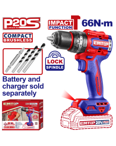 Perceuse a perc brush 20v 66nm emtop ecidl206681