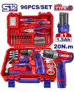 Valise d'outils+visseuce 12v 96p emtop  EEDK09601