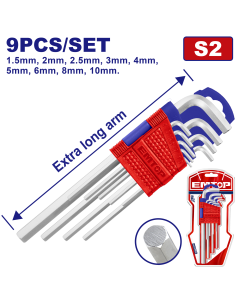 Jeu 9 cle hex t1,5-t10 extra long emtop  EHKY1092