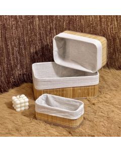 Ensemble de 3 paniers - rectangulaires - bambou - Naturel