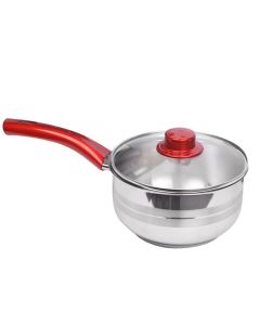 hascevher casserole inox avec couvercle rouge- 16 cm