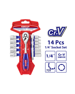 Jeu 14 douilles 1/4" avec cliquet emtop  ESKT14141