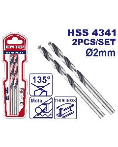 Jeu 2 meches metal hss ø 2mm emtop   ETDB310202