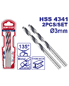 Jeu 2 meches metal hss ø 3mm emtop  ETDB310302