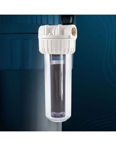 FILTRE SIMPLE 10" 3/4" AVEC CARTOUCHES AVEC CHARBON AVEC CLE ET FIXATION