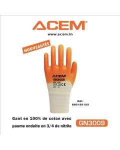 Gants en 100% coton enduits nitrile GN3009 - ACEM-Pack 10 paires