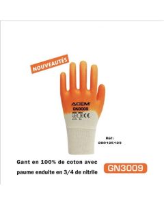 Gants en 100% coton enduits nitrile GN3009 blanc & orange - ACEM