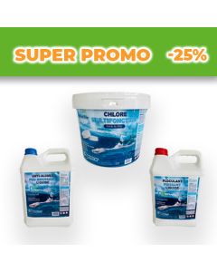 Kit 3 en 1 chlore multifonctions 5 kg, algicide 5 litres, floculent 5 litres - Pool Star
