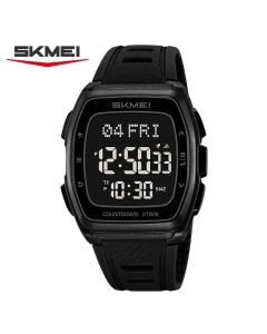 Montre chronographe sport pour homme SKMEI 2441 Double fuseau horaire, étanche, montre-bracelet multifonction numérique avec alarme - Noir intégral