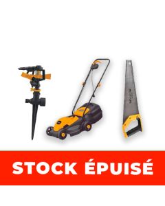 Pack jardinage HOTECHE : tondeuse, arroseur et scie égoïne