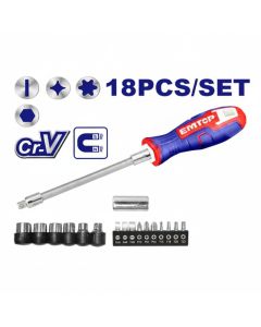 Jeu tournevis + embouts EMTOP - ESSTFL1802 - 18 pcs