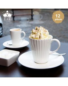 Service à Café Metropolis- 06 Personnes - 12 Pièces - Porcelaine - Blanc - RAK PORCELAINE