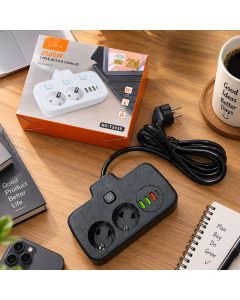 Rallonge Electrique Portable De 2 Mètres Avec 2 Prises + 3 Ports USB + 1 Prise USB-C