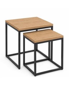 2 tables gigognes Tables gigognes CUBIC - Piètement métallique noir - Plateaux effet bois