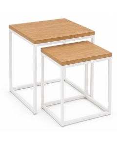 2 tables gigognes Tables gigognes CUBIC - Piètement métallique blanc- Plateaux effet bois
