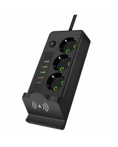 Multiprise noire avec chargeur sans fil - 4 USB - 3 prises
