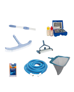 Kit Piscine : Balai 35cm, Épuisette, Manche, Tuyau 12m, Tests pH/TH
