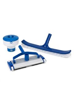 Pack 2 entretien piscine - Brosse 45 cm - Diffuseur chlore - Tête de balai 35 cm