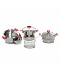 Pack Cocotte OMS - 7 pièces - Inox 18/10 - Rouge