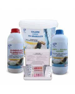 Pack Entretien Piscine : Analyse + Choc + Anti-Algue + Floculant