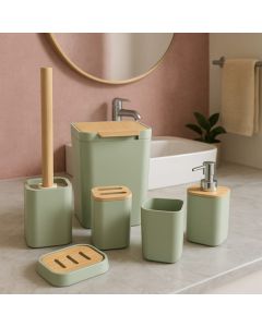 Set d’Accessoires de Salle de Bain - Bamboo Harmony – 6 Pièces - vert pastel 