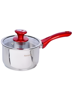 casserole inox avec couvercle rouge - hascevher - 16 cm