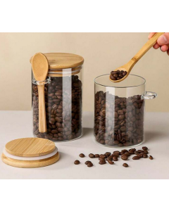 Boîte de rangement en Verre - Avec Couvert en Bambou - 500 ml