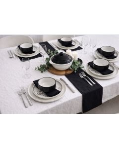 Service de table en céramique blanche décoré d’un motif visage en ligne noire (20 pcs)