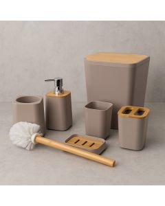 Set d’Accessoires de Salle de Bain - Bamboo – 6 Pièces - Grège