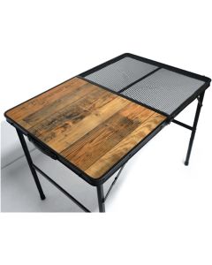 Table camping pliable 60×90 – Effet bois, métal noir