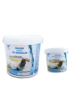Pack Bulle d'Eau: Chlore choc Granulés 5 KG + Chlore multifonctions Galet 200 Gr 1 KG - Accessoires piscines