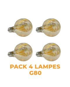 Lot de 4 lampes LED FILLAMENT G80 8W E27 - PLATINUM