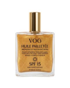 VOG Huile Sèche Pailletée SPF15 - Protection & Éclat Solaire
