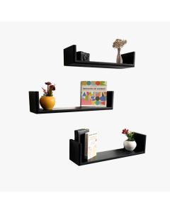 Trio d'étagères décoratives murales U, Noir – 58x14x15