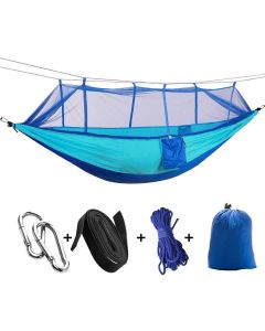 Hamac de camping multifonction pliable - Avec moustiquaire - Bleu - 260 × 140 cm