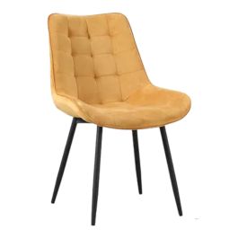 Chaise ELISE Jaune – Velours Matelassé – Pieds Métal Noir
