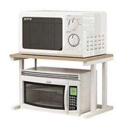 Étagère four micro-ondes - Bois et Acier - Blanc - H x L x P(37x57x38)cm plateau marron