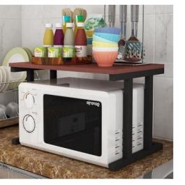 Étagère four micro-ondes - Bois et Acier - Blanc - H x L x P(37x57x38)cm plateau marron