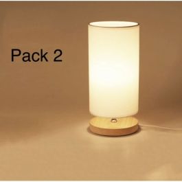 Pack 2 Lampes de chevet - Veilleuses - Bois et Tissus - Cylindrique - Blanc