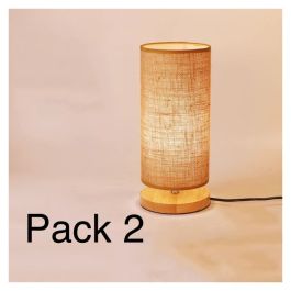 Pack 2 Lampes de chevet - Veilleuses - Bois et Tissus - Cylindrique - Grège
