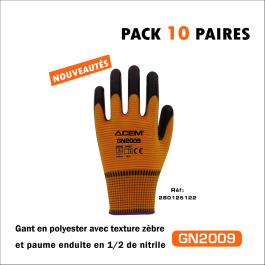 Gants en polyester avec texture zèbre enduits nitrile GN2009 (PACKS 10 PAIRES) noir & orange - ACEM