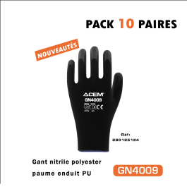 Gant nitrile polyester paume enduits GN4009 - 10 Pairs - ACEM