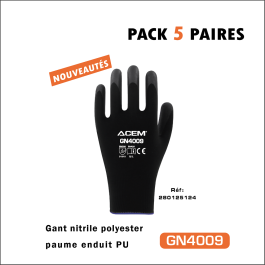Gant nitrile paume enduits ACEM - GN4009 - polyester - noir