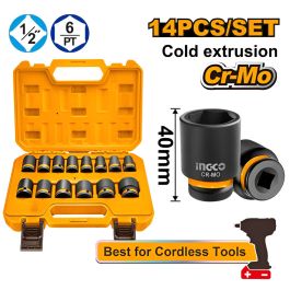 Jeu de 14 douilles à chocs 1/2" - ingco