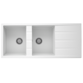 Évier Cuisine Granit ZETA - 2 Bacs + Égouttoir Blanc 116*50 PREMIUM
