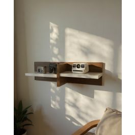 Étagère murale double plateau Blanc-Boisé (58x14x15)